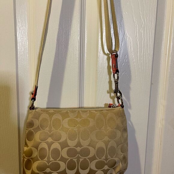 Coach poppy small canvas khaki logo crossbody bag sequins,black & Orange accents - Picture 15 of 15